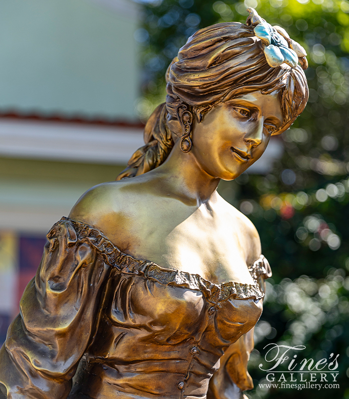 Bronze Statues  - 'Cast Bronze' Lady Wheelbarrel - BS-1447